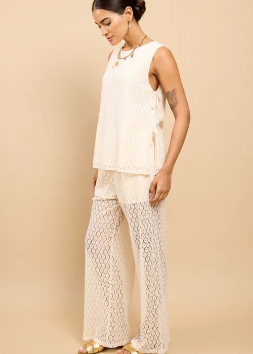 Little Mistress Cream Lace Bow Detail Top - S Image 4