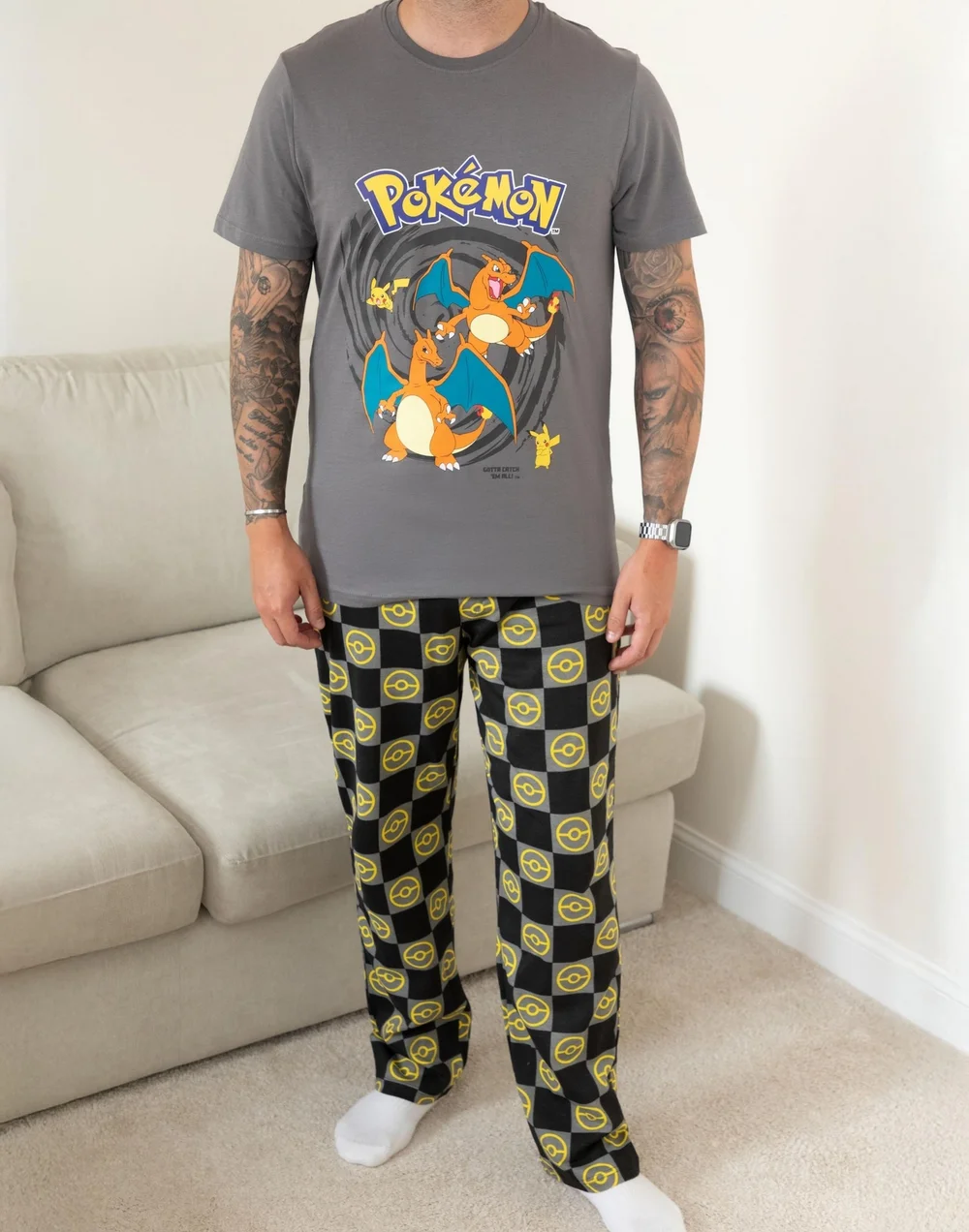 Vanilla Underground Pokemon Mens Pikachu & Charizard SS Pyjama Set (S-3XL) - XL Image 2
