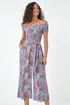 Dusk Blue Floral Shirred Stretch Bardot Jumpsuit - 12 Image 4