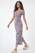 Dusk Blue Floral Shirred Stretch Bardot Jumpsuit - 12 Image 2