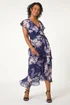 Roman Navy Petite Floral Print Frill Midi Dress - 16 Image 1