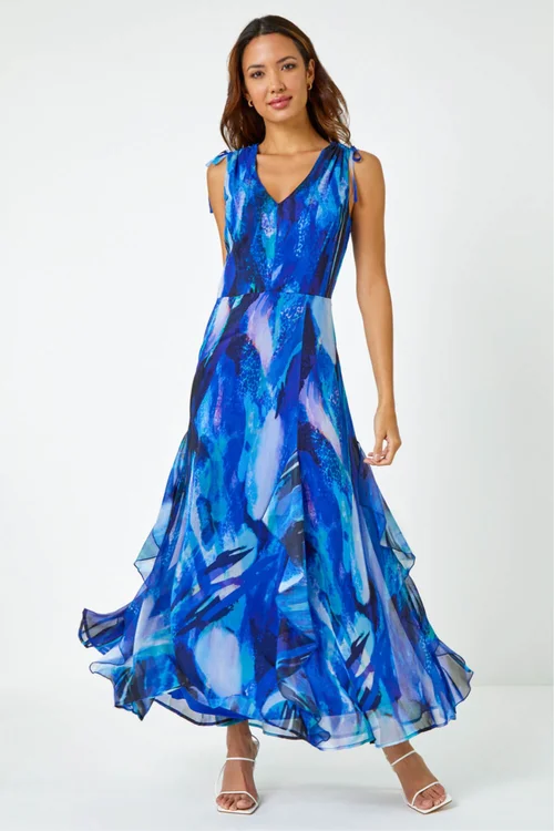 Roman Blue Sleeveless Abstract Print Maxi Dress - 10 Image 2