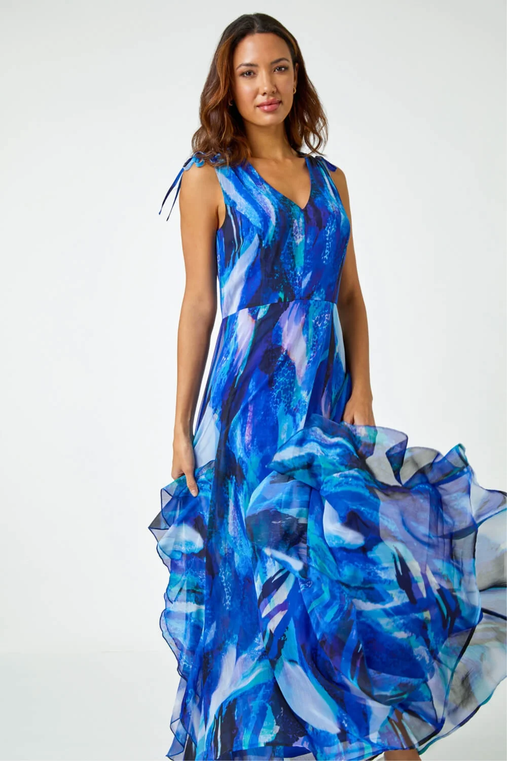 Roman Blue Sleeveless Abstract Print Maxi Dress - 10 Image 4