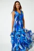 Roman Blue Sleeveless Abstract Print Maxi Dress - 10 Image 4