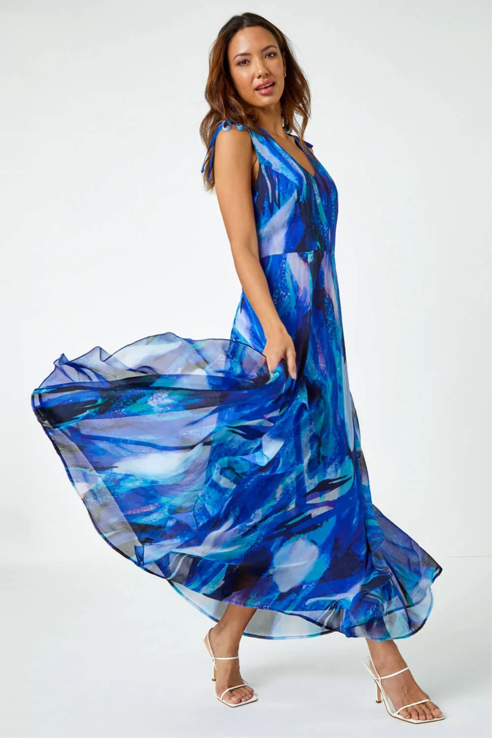 Roman Blue Sleeveless Abstract Print Maxi Dress - 10 Image 1