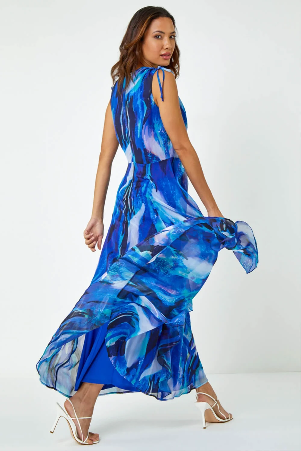 Roman Blue Sleeveless Abstract Print Maxi Dress - 10 Image 3