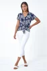 Roman Navy Textured Floral Print Tie Front Top - 18 Image 2