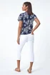 Roman Navy Textured Floral Print Tie Front Top - 18 Image 3