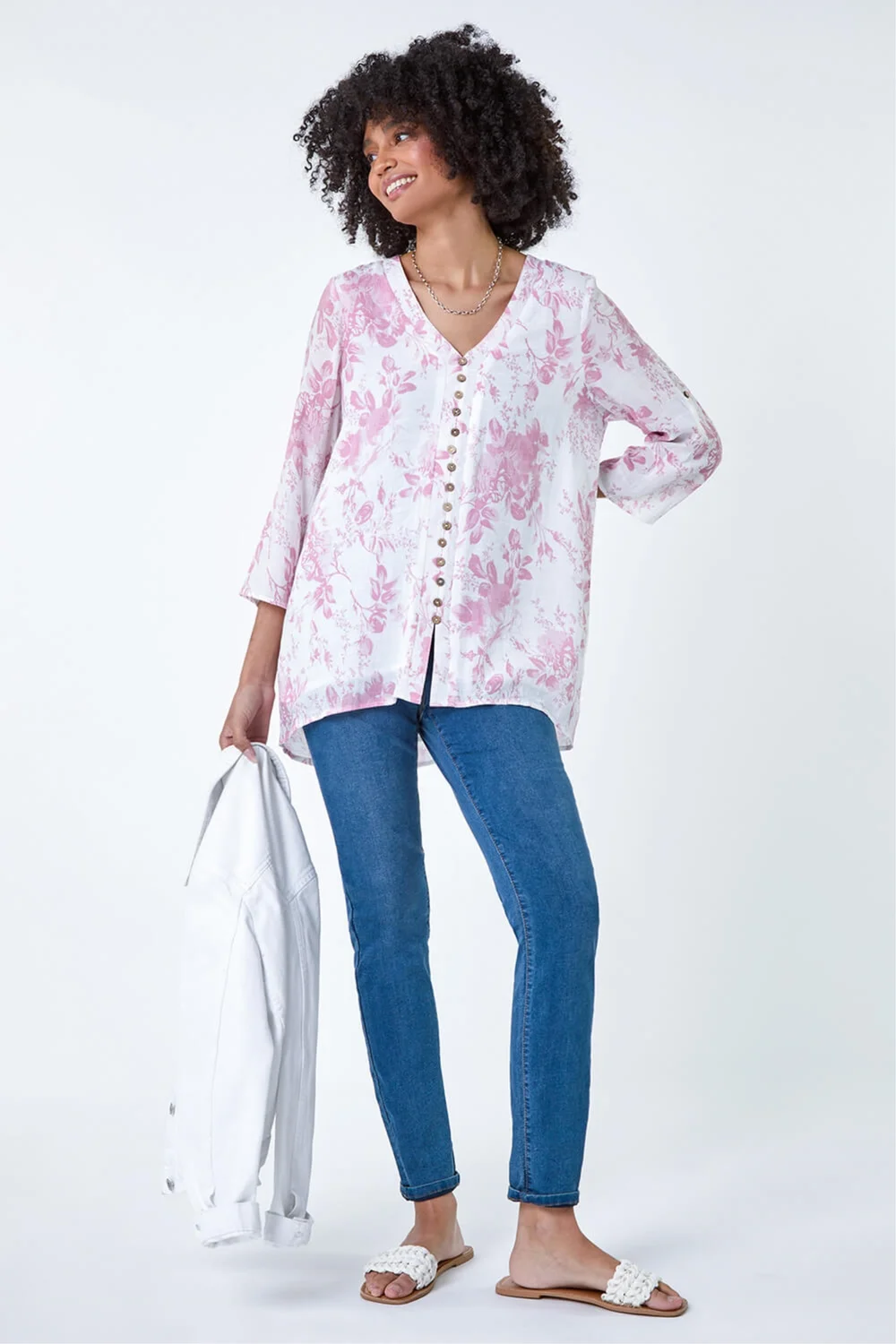 Roman Light Pink Button Detail Floral Top - 18 Image 2