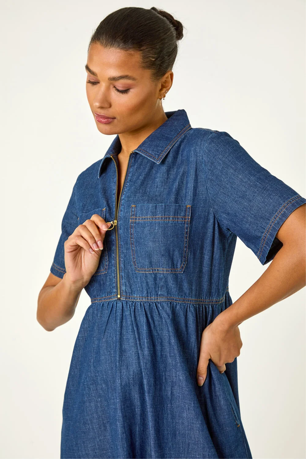 Roman Denim Zip Midi Dress - 10 Image 4
