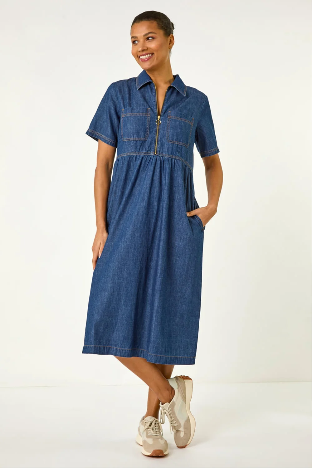 Roman Denim Zip Midi Dress - 10 Image 2