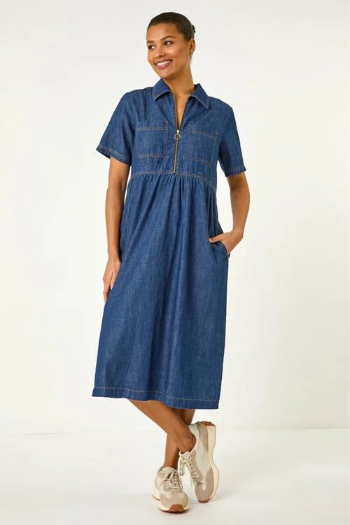 Roman Denim Zip Midi Dress - 10 Image 2