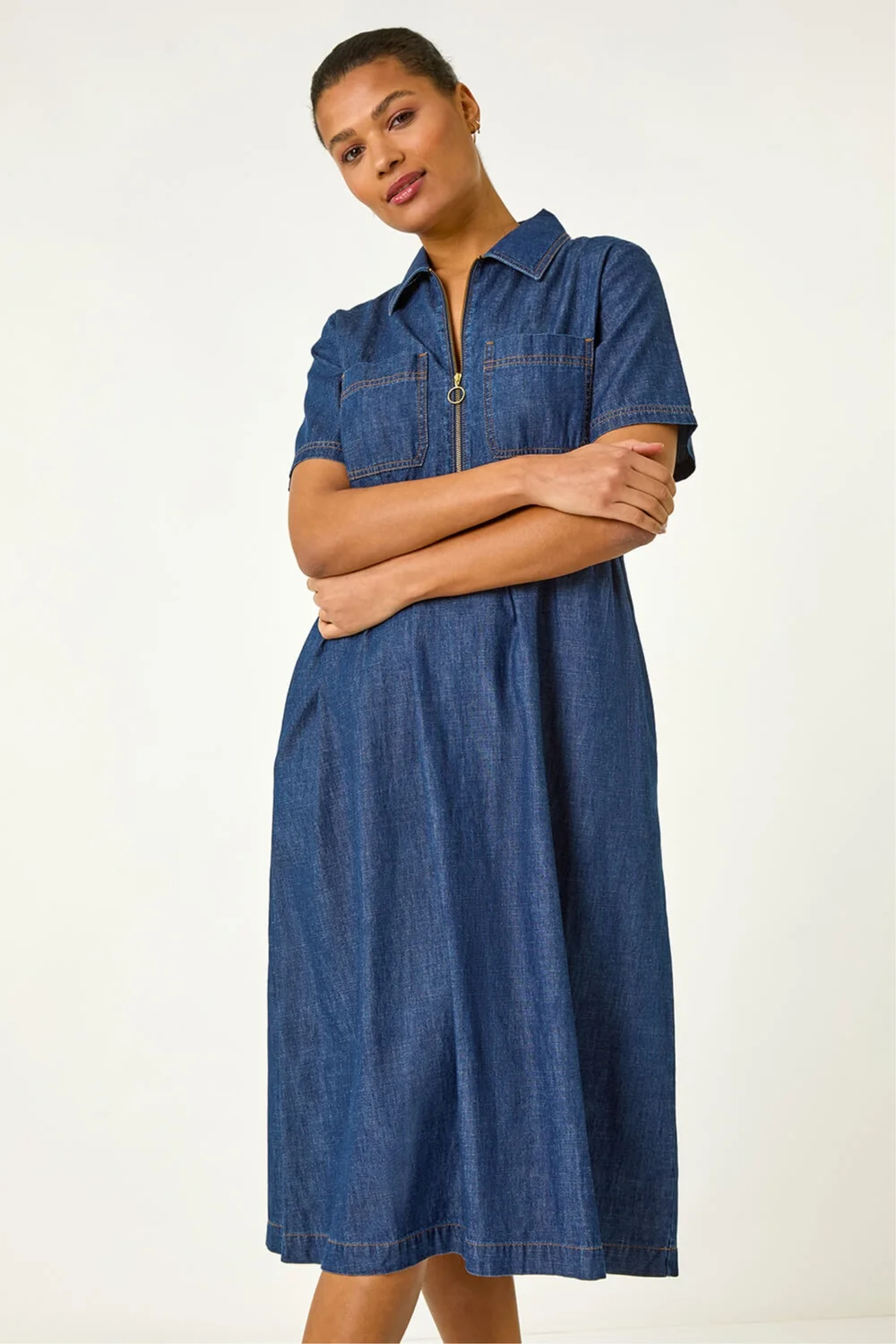 Roman Denim Zip Midi Dress - 10 Image 1
