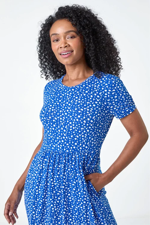 Roman Royal Blue Petite Spot Print Stretch Midi Dress - 14 Image 4