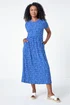 Roman Royal Blue Petite Spot Print Stretch Midi Dress - 14 Image 2