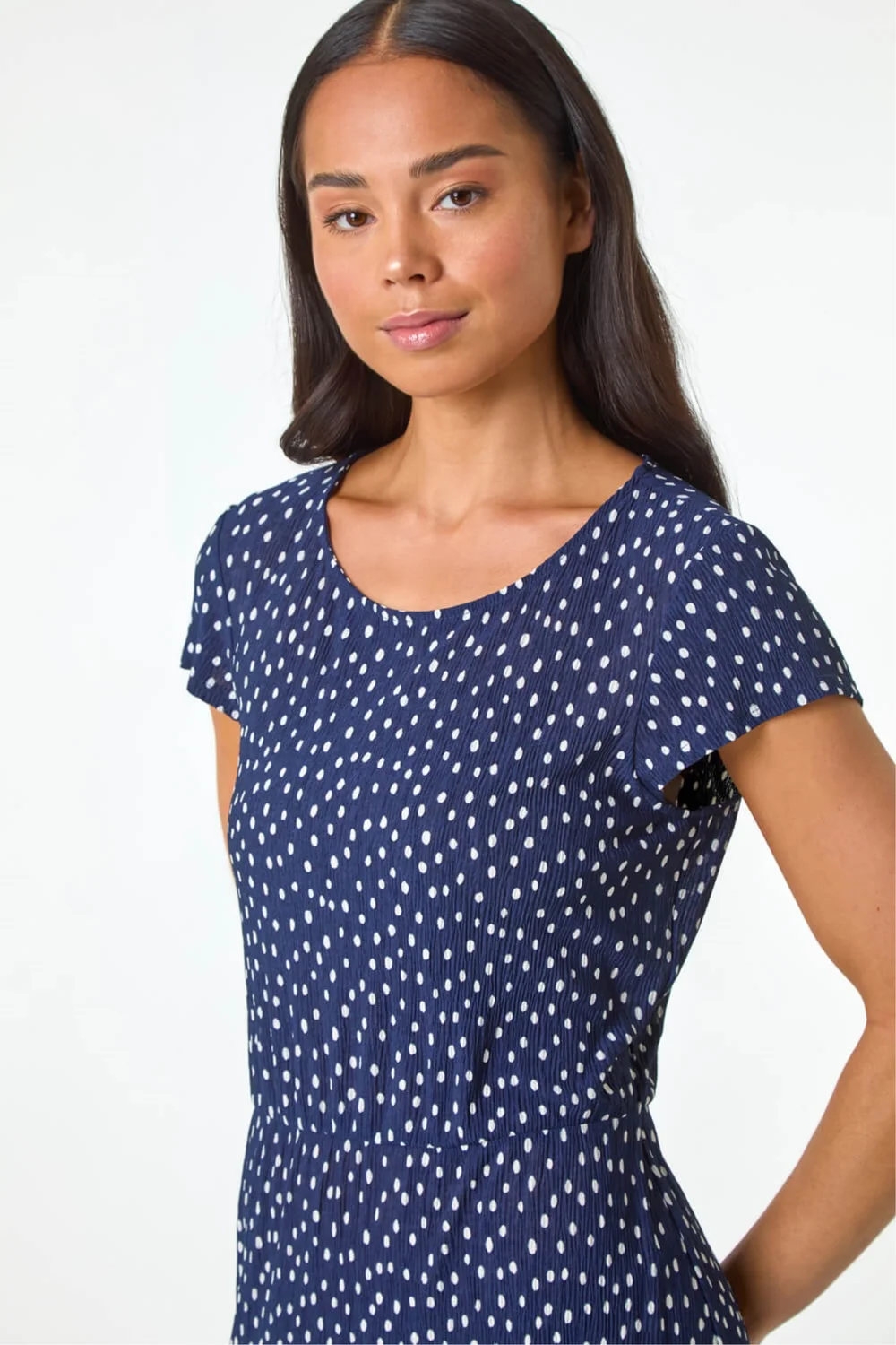 Roman Navy Petite Spot Print Crinkle Midi Dress - 12 Image 4