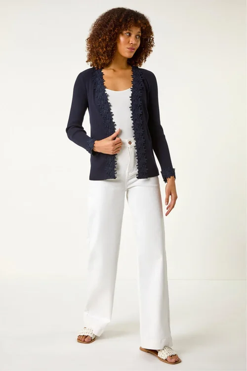 Roman Navy Lace Trim Knit Cardigan - 20 Image 3