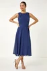 Roman Navy Chiffon Pleated Neck Midi Dress - 20 Image 2