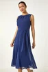 Roman Navy Chiffon Pleated Neck Midi Dress - 20 Image 1