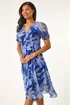 Roman Blue Abstract Floral Print Hanky Hem Dress - 20 Image 1
