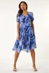 Roman Blue Abstract Floral Print Hanky Hem Dress - 20 Image 2