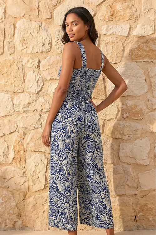 Roman Navy Paisley Print Cropped Jumpsuit - 20 Image 2