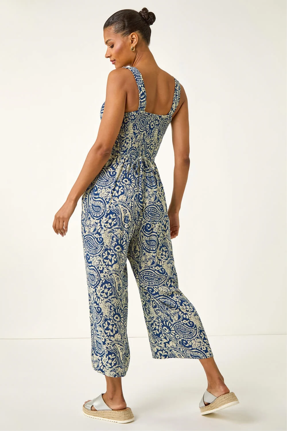 Roman Navy Paisley Print Cropped Jumpsuit - 12 Image 3