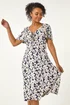 Roman Navy Petite Floral Ruched Stretch Midi Dress - 18 Image 4