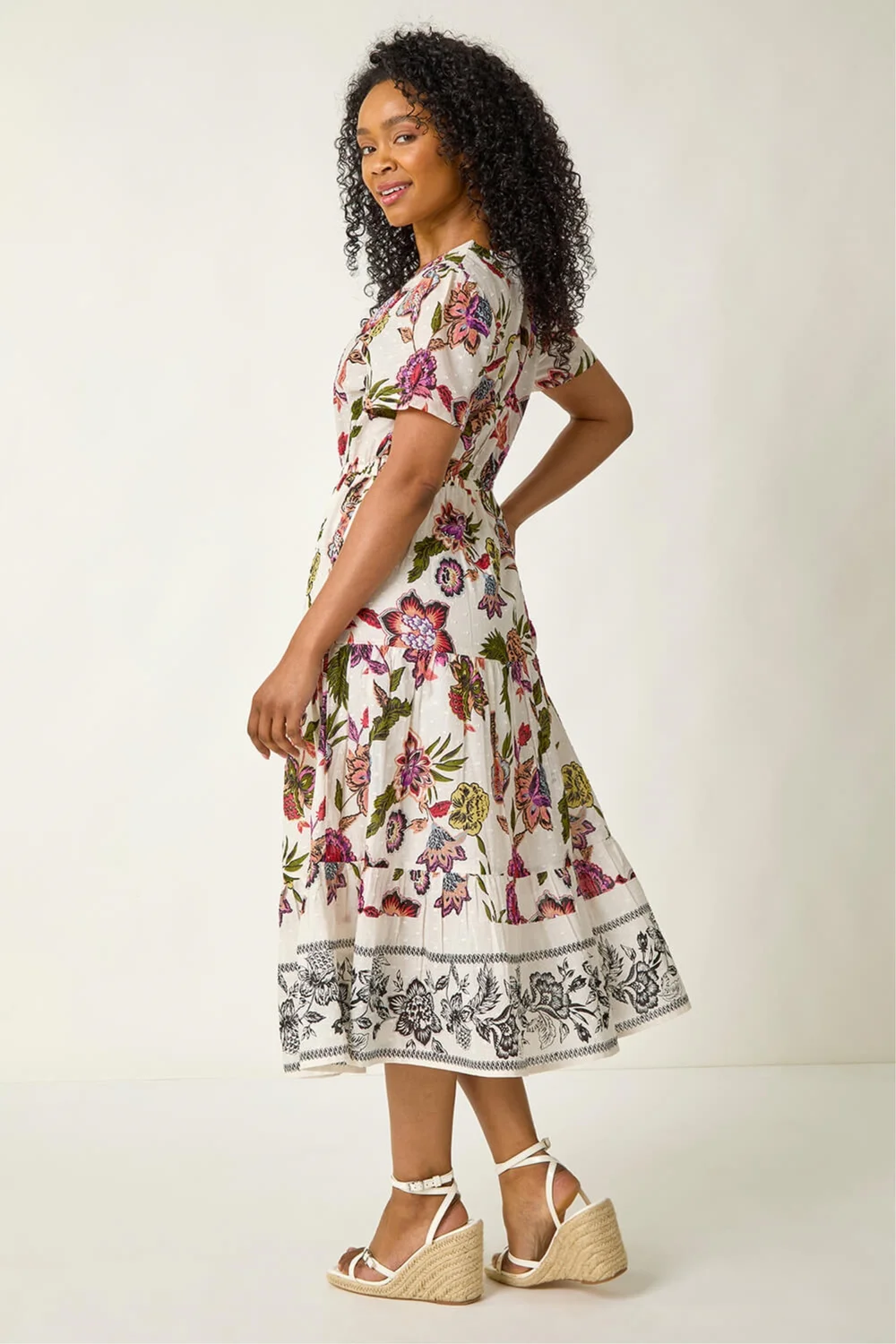 Roman Ivory Petite Floral Dobby Print Midi Dress - 18 Image 3