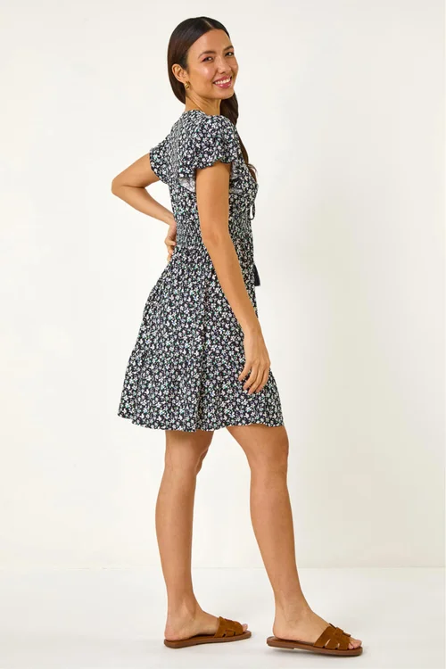 Roman Navy Ditsy Frill Stretch Dress - 20 Image 3