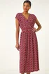 Roman Red Geo Print V-Neck Stretch Midi Dress - 10 Image 1