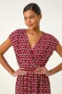 Roman Red Geo Print V-Neck Stretch Midi Dress - 10 Image 4