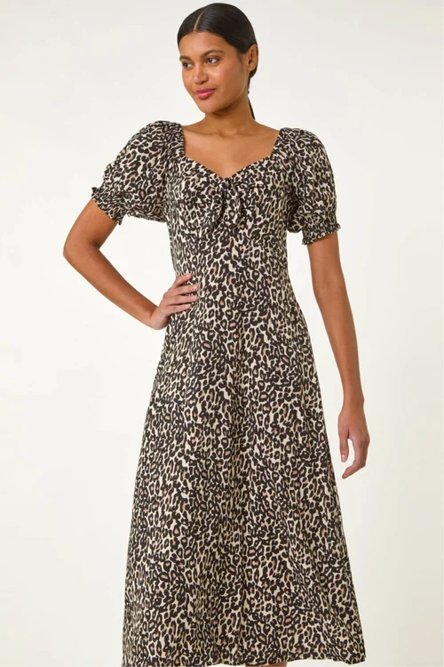 Roman Brown Animal Print Ruched Dress - 18 Image 4