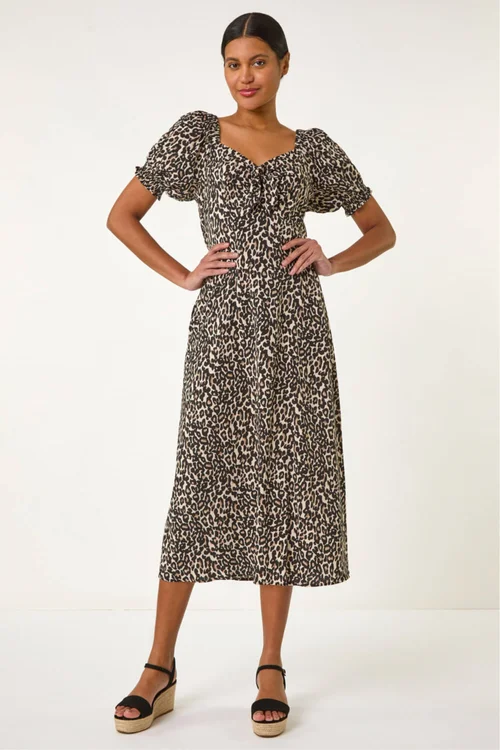 Roman Brown Animal Print Ruched Dress - 18 Image 2