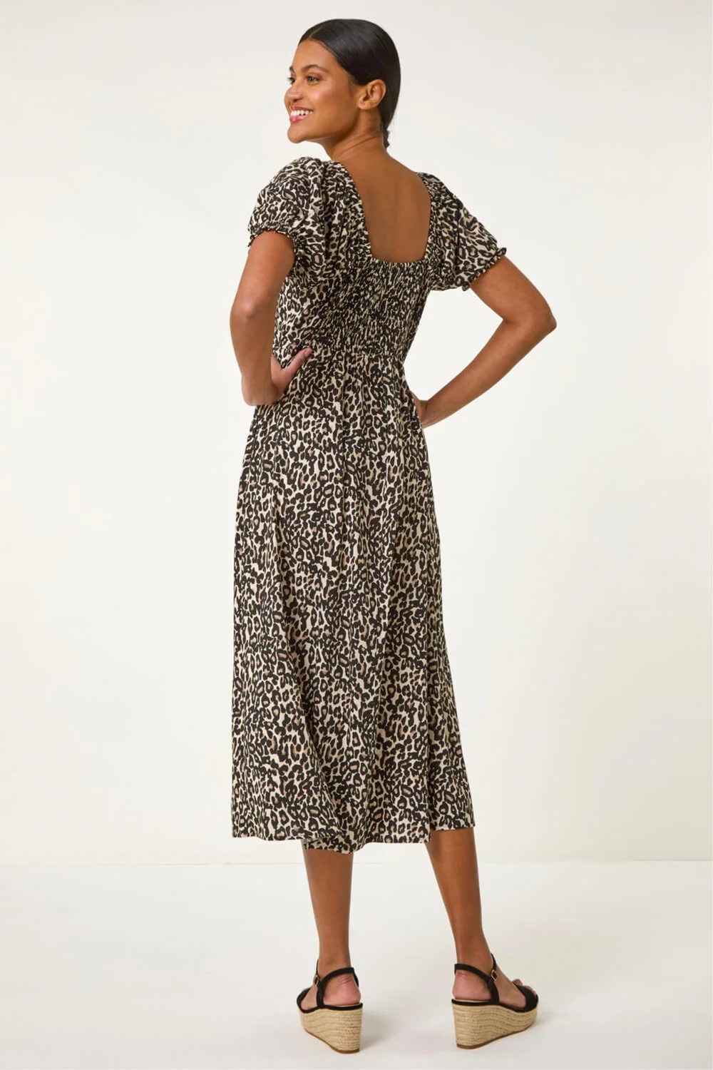 Roman Brown Animal Print Ruched Dress - 18 Image 3