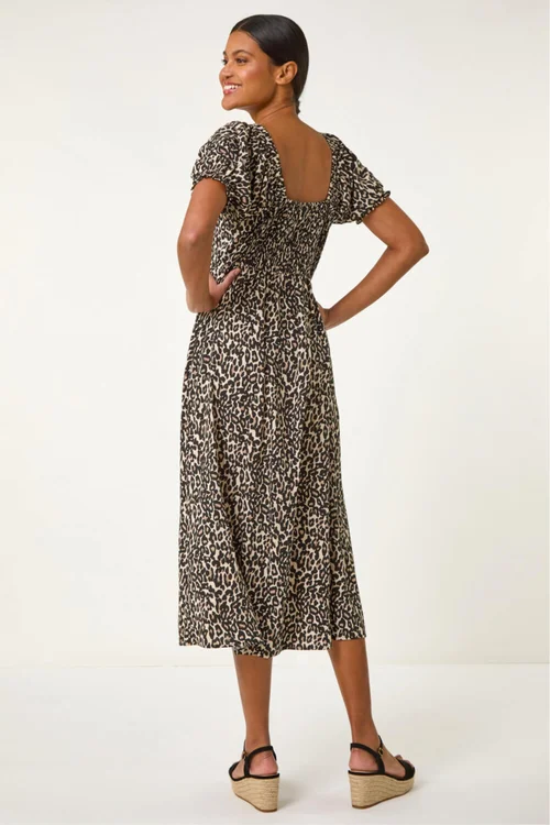 Roman Brown Animal Print Ruched Dress - 18 Image 3