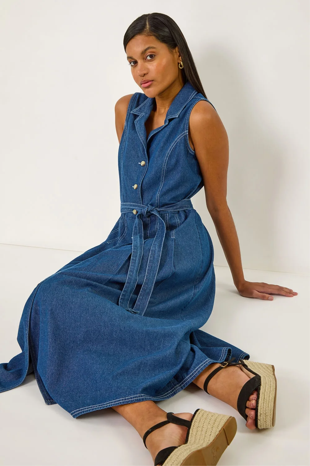 Roman Denim Denim Button Through Midi Dress - 12 Image 1