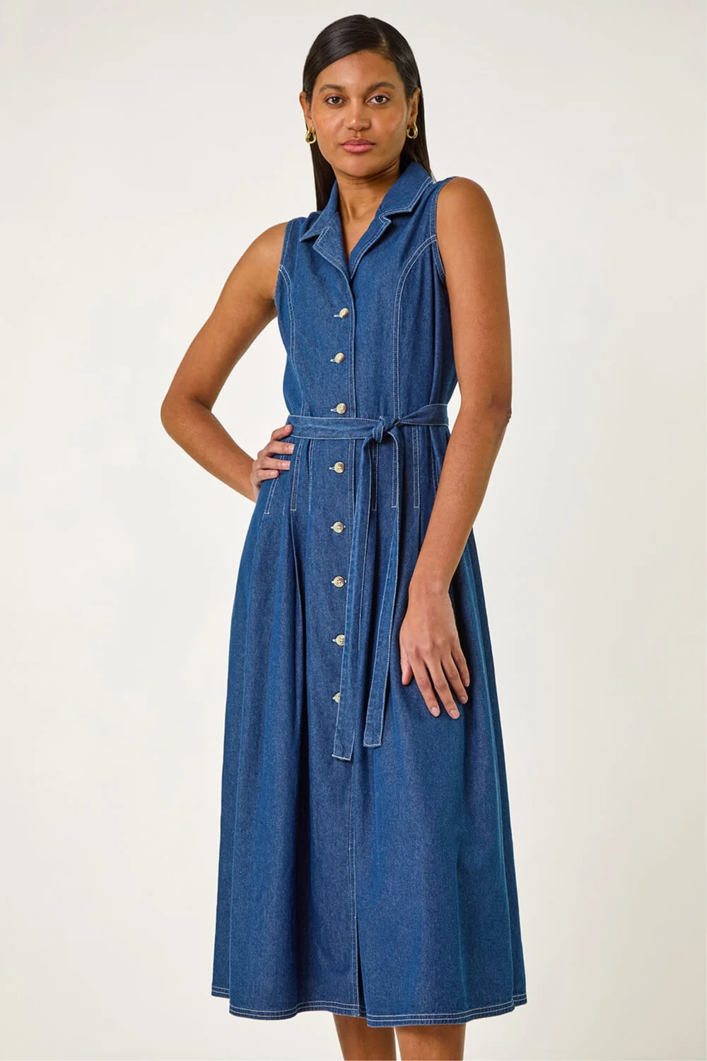 Roman Denim Denim Button Through Midi Dress - 12 Image 4