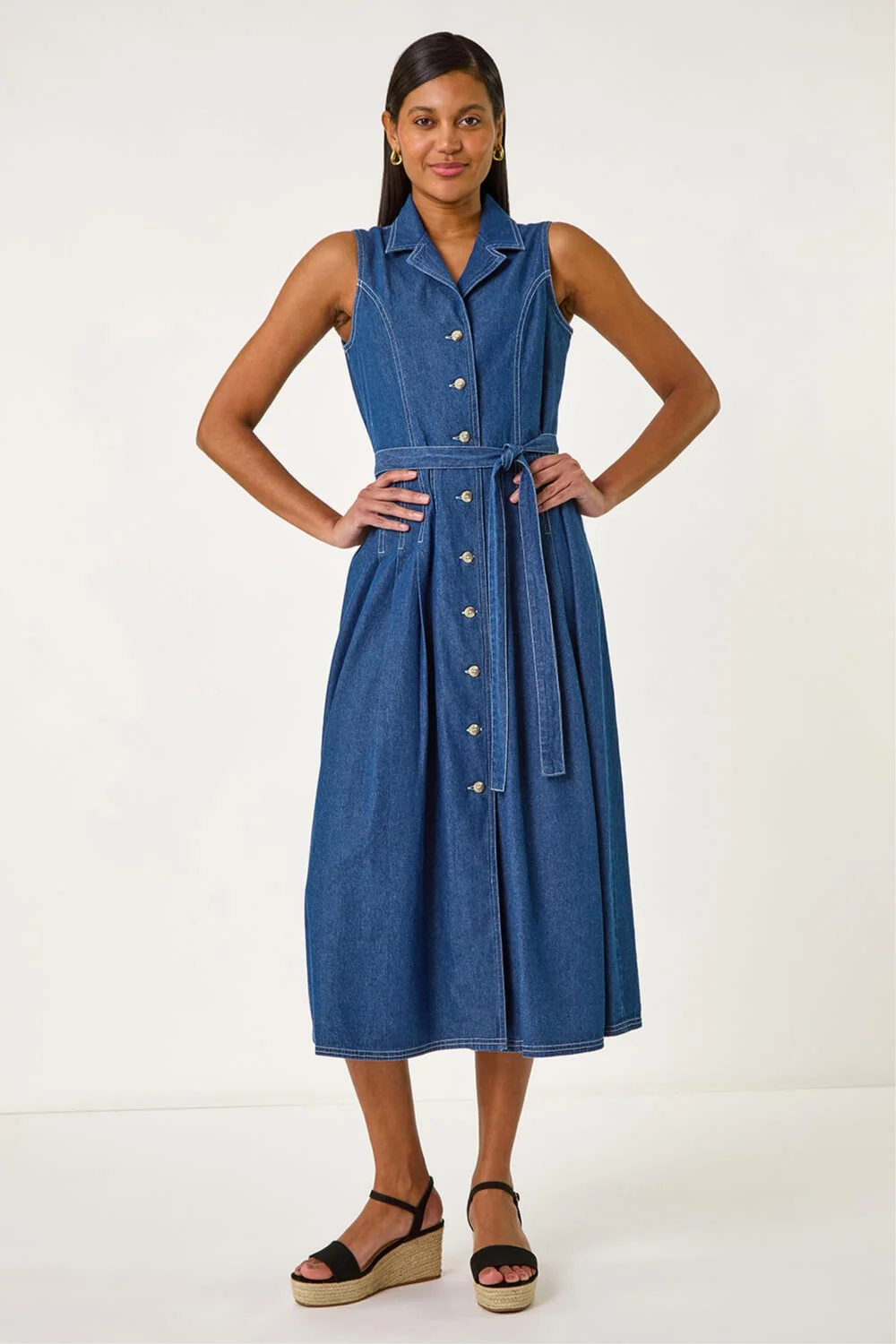Roman Denim Denim Button Through Midi Dress - 12 Image 2