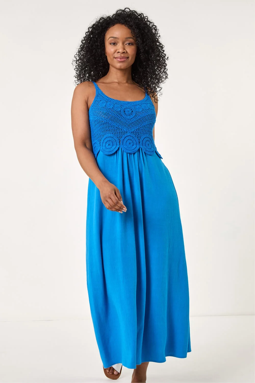 Roman Blue Petite Crochet Contrast Midi Dress - 16 Image 4