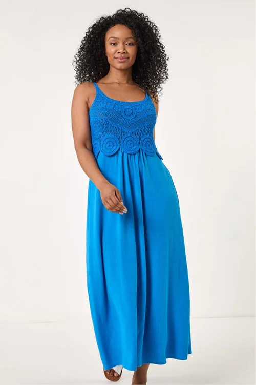 Roman Blue Petite Crochet Contrast Midi Dress - 16 Image 4