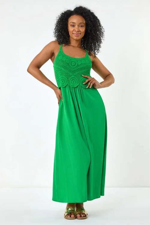 Roman Green Petite Crochet Contrast Midi Dress - 14 Image 2