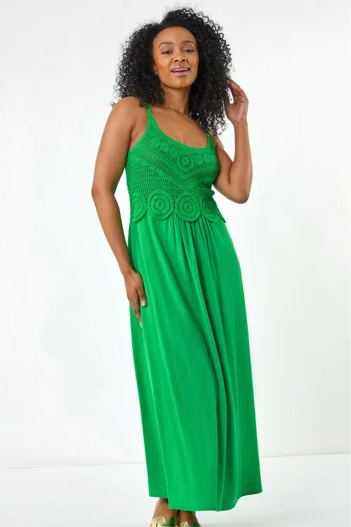 Roman Green Petite Crochet Contrast Midi Dress - 14 Image 4