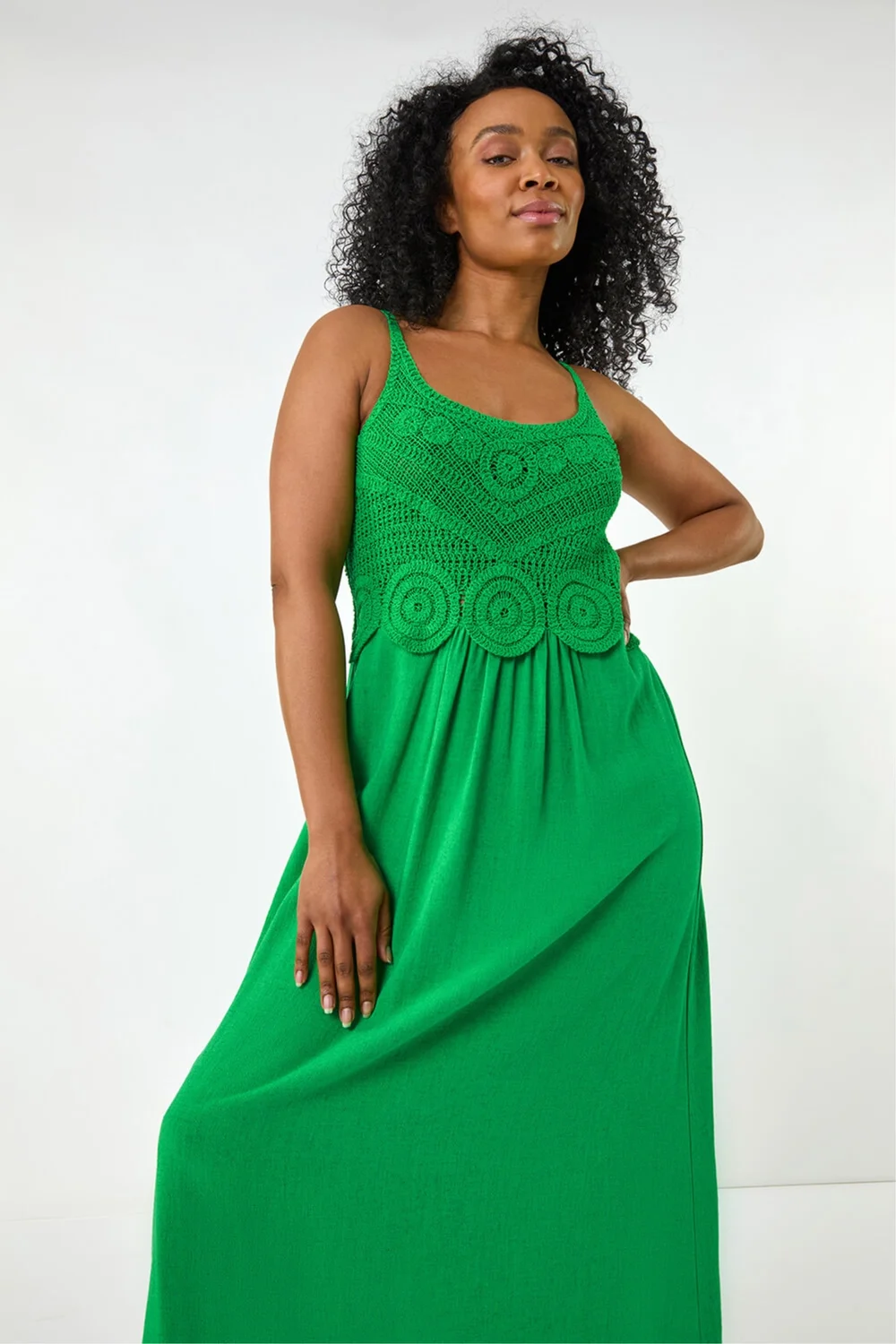 Roman Green Petite Crochet Contrast Midi Dress - 14 Image 1