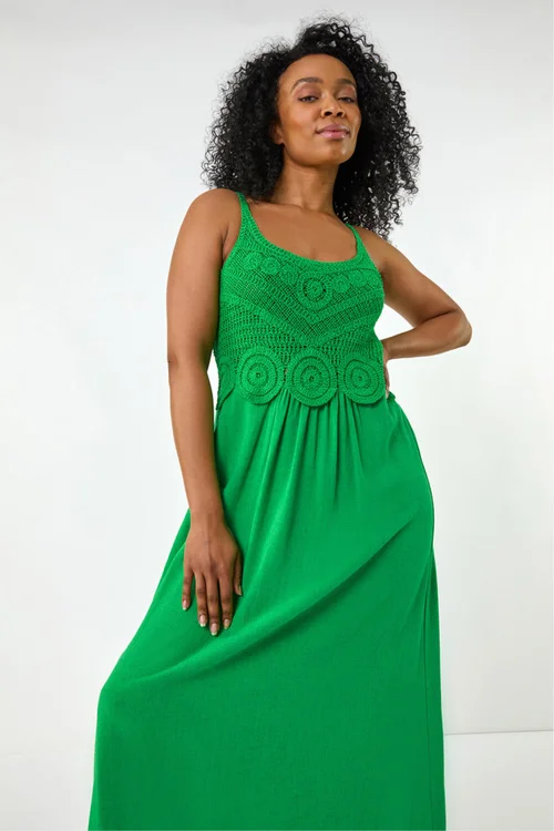 Roman Green Petite Crochet Contrast Midi Dress - 14 Image 1