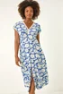 Roman Blue Daisy Print Lace Trim Midi Dress - 20 Image 4