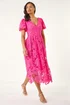 Roman Pink Crochet Lace V-Neck Midi Dress - 10 Image 2