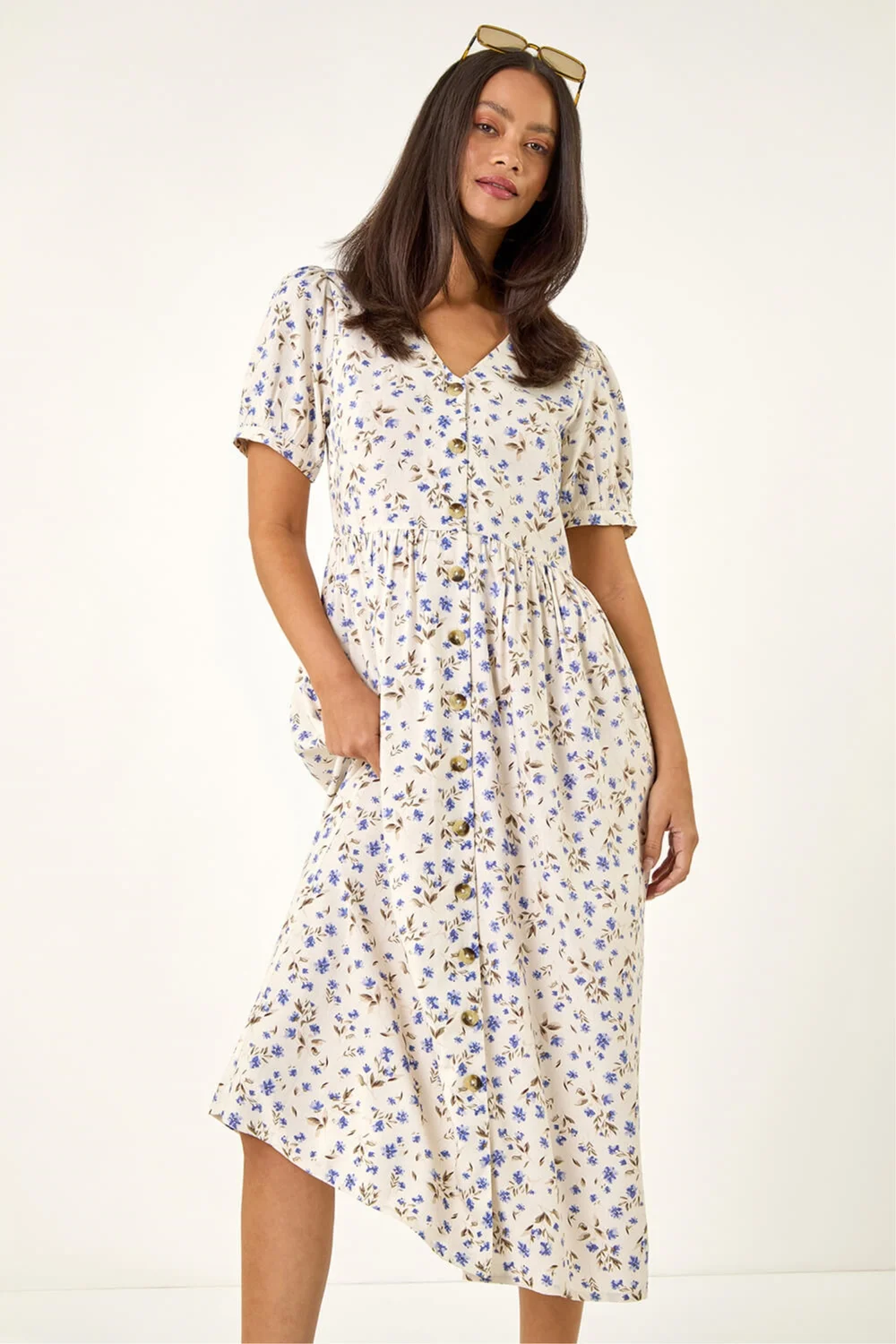 Dusk Ivory Ditsy Floral Buttoned Midi Dress - 10 Image 4