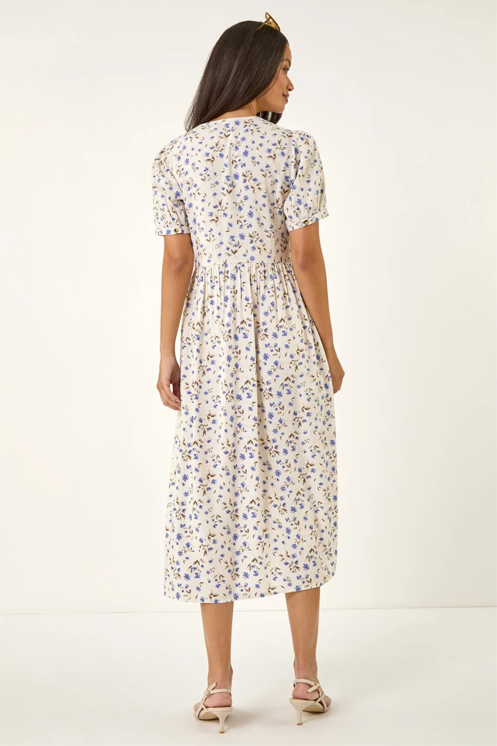 Dusk Ivory Ditsy Floral Buttoned Midi Dress - 10 Image 3