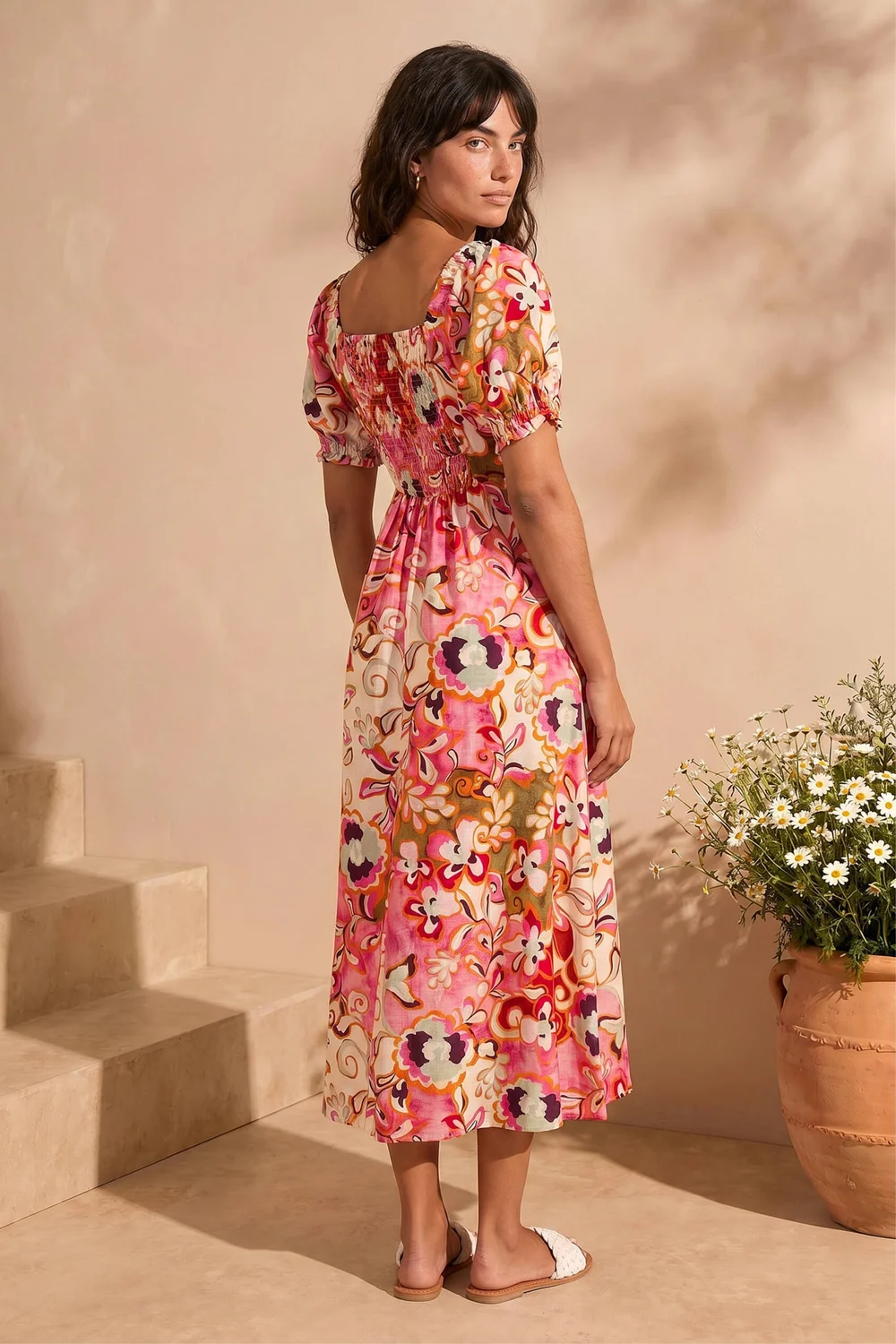 Roman Pink Floral Print Tie Front Midi Dress - 16 Image 3